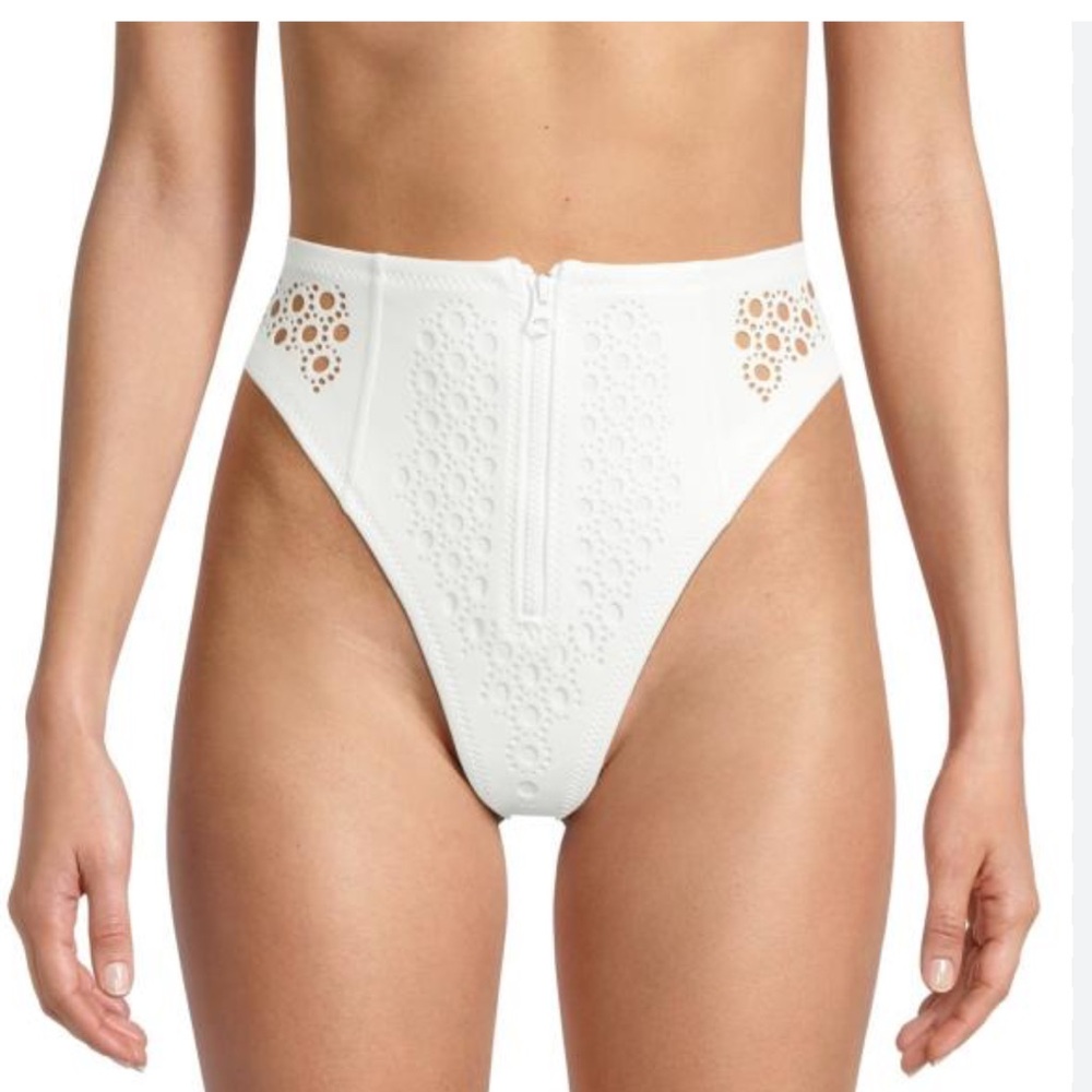 White Eyelet Bikini Bottom with Zipper | Amy Bottom Gigi C